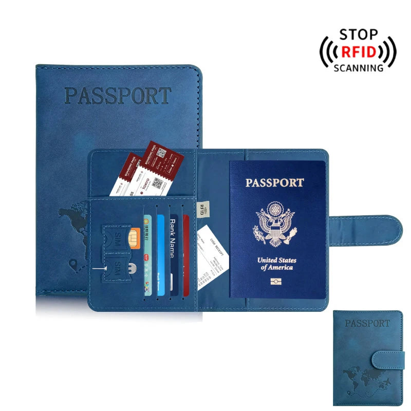 RFID Blocking Passport Holder, Travel Wallet Cover Case with Card Slots and Boarding Pass Pocket for Women and Men