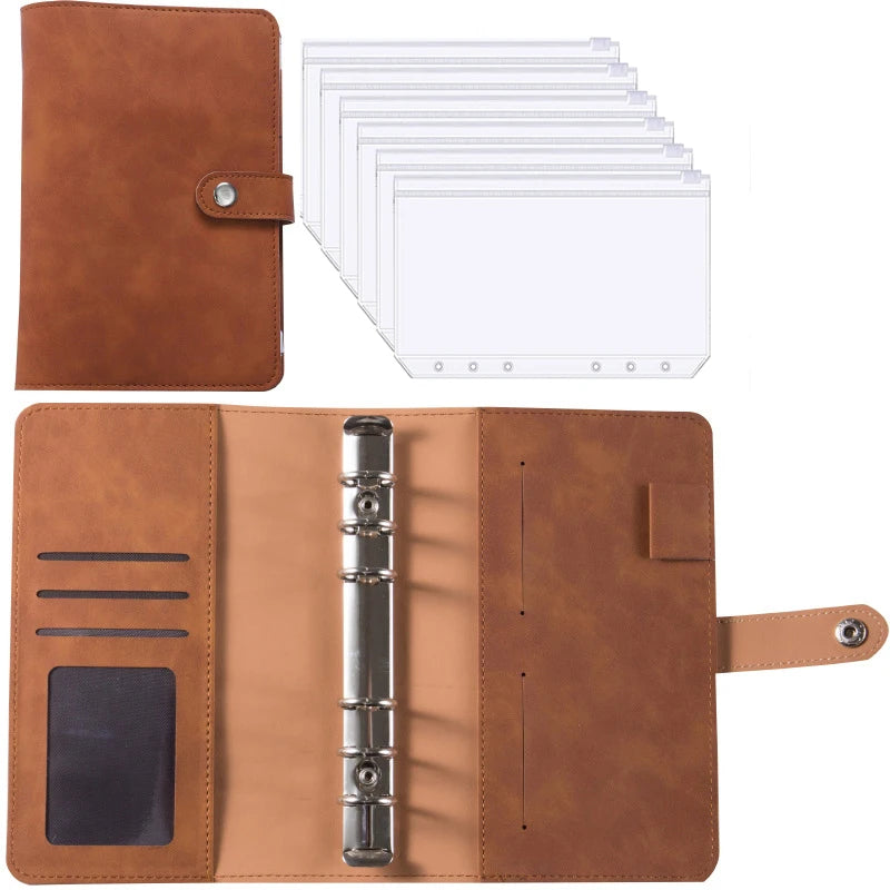 A6 PU Leather Budget Binder Notebook Cash Envelopes System Set Bill Organizer