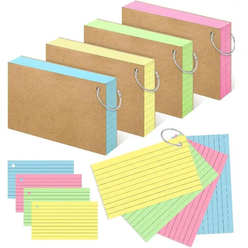 50 Page Loose-Leaf Lined Index Cards, Binder Ring Flash Cards for Studying, Revision and Note Taking at School or Work