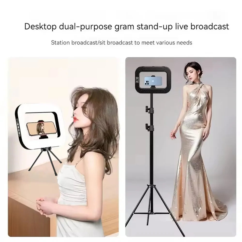 Handheld Rechargeable LED Ring Light with Phone Holder