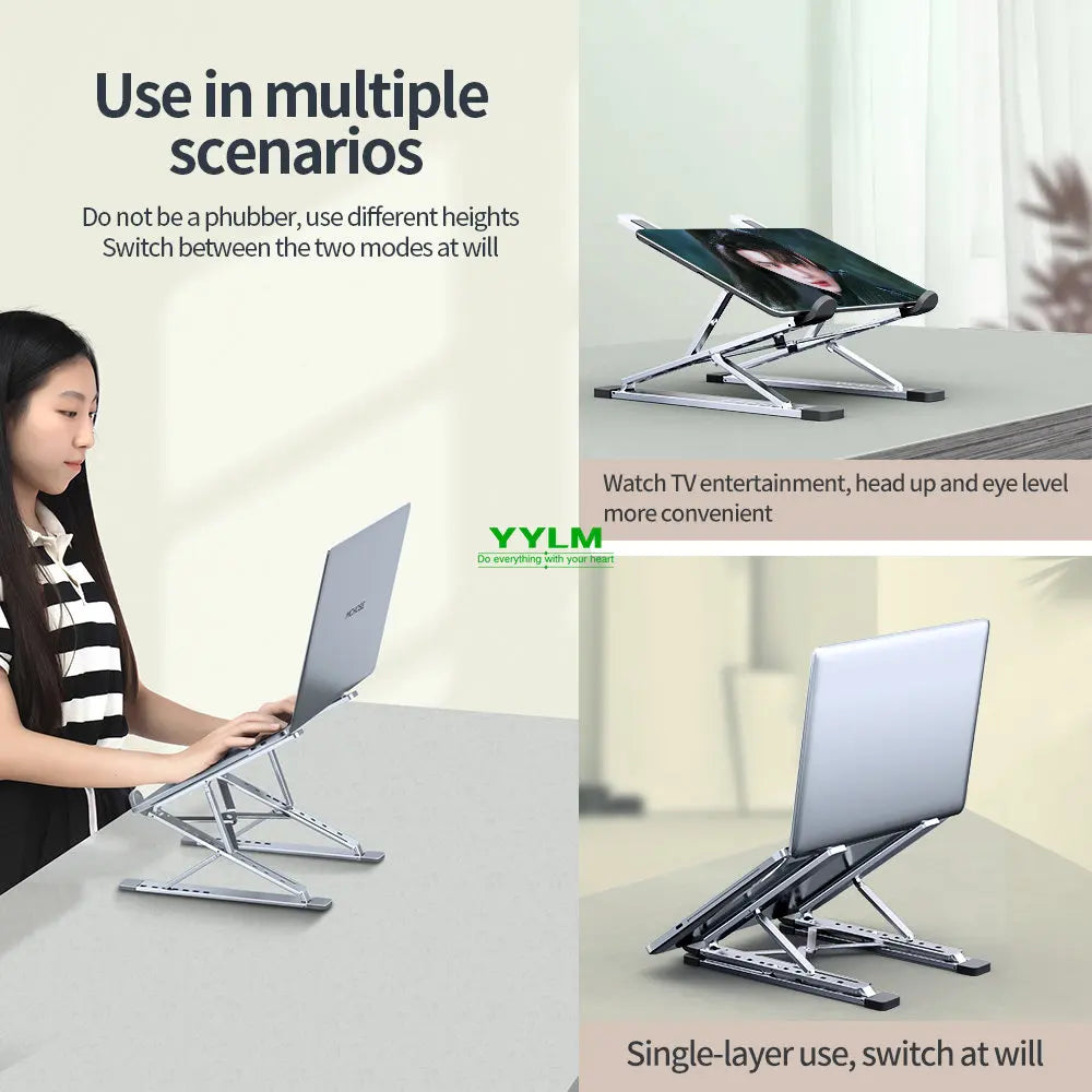 Adjustable Aluminum Laptop Stand — Foldable, Portable, Multi-Height Cooling Holder