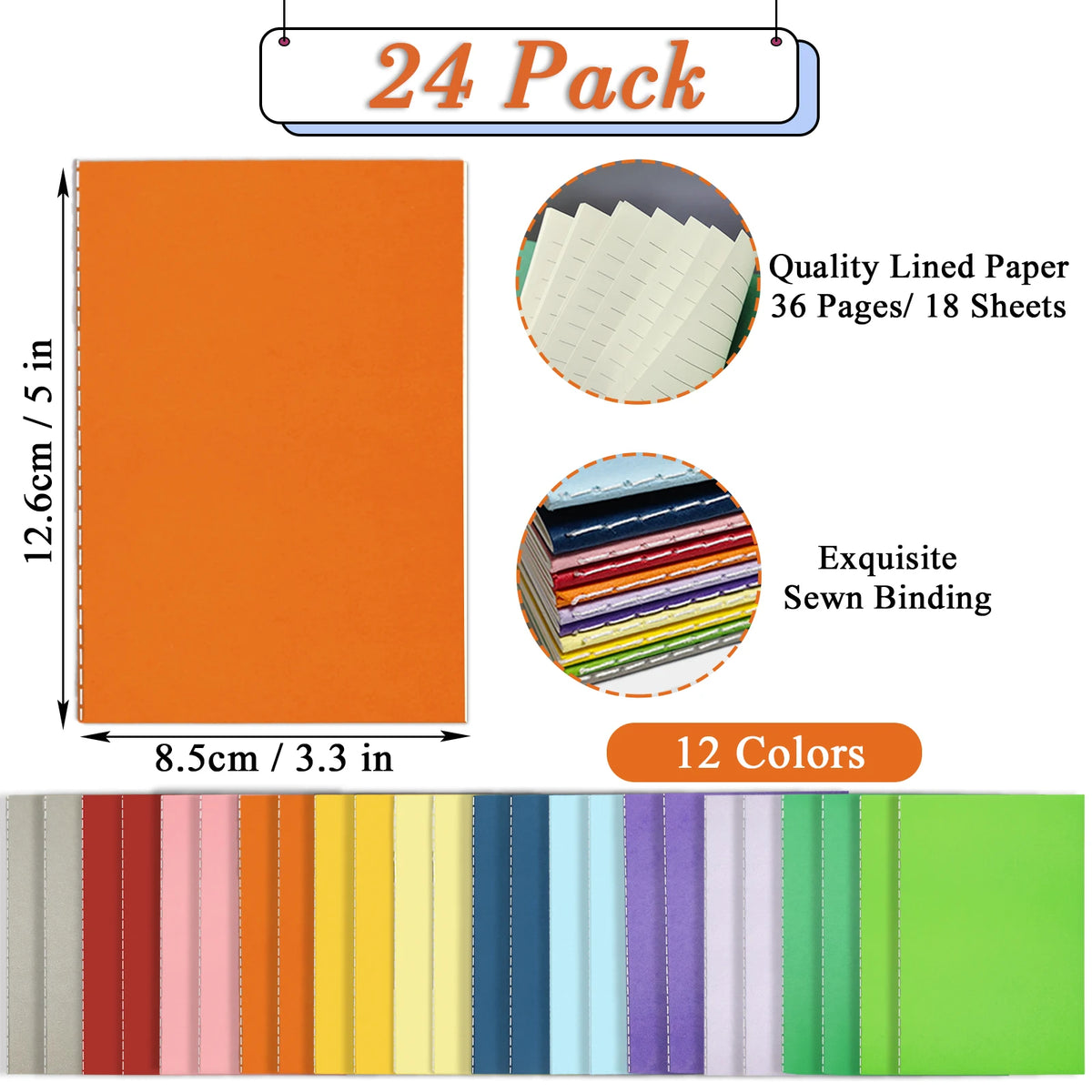 24-Pack Pocket Notebooks — Colorful College Lined Journals for Writing & Drawing