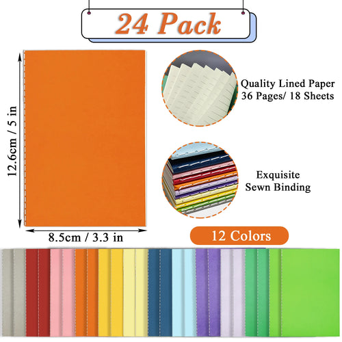 24-Pack Pocket Notebooks — Colorful College Lined Journals for Writing & Drawing