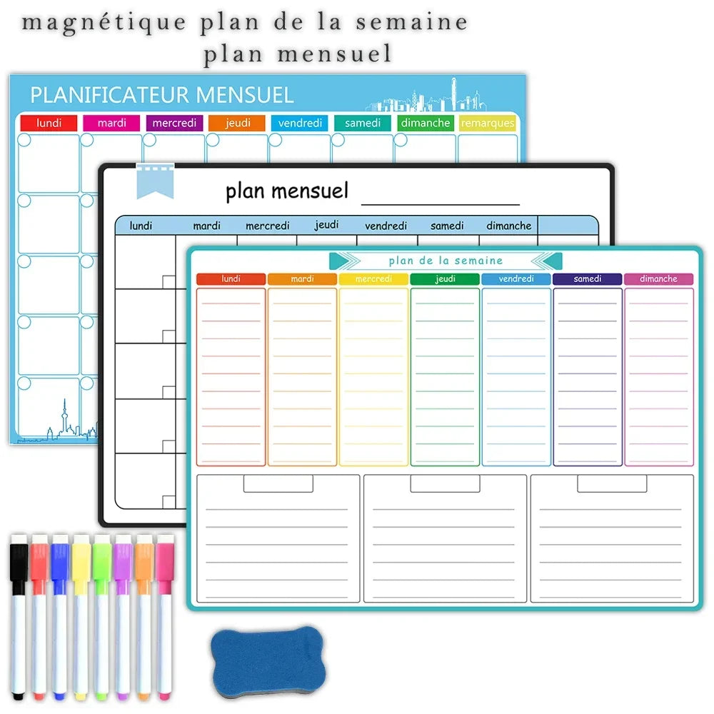 A3 Magnetic Weekly and Monthly Planner, Dry Erase Whiteboard Fridge Calendar with 8 Markers and Eraser