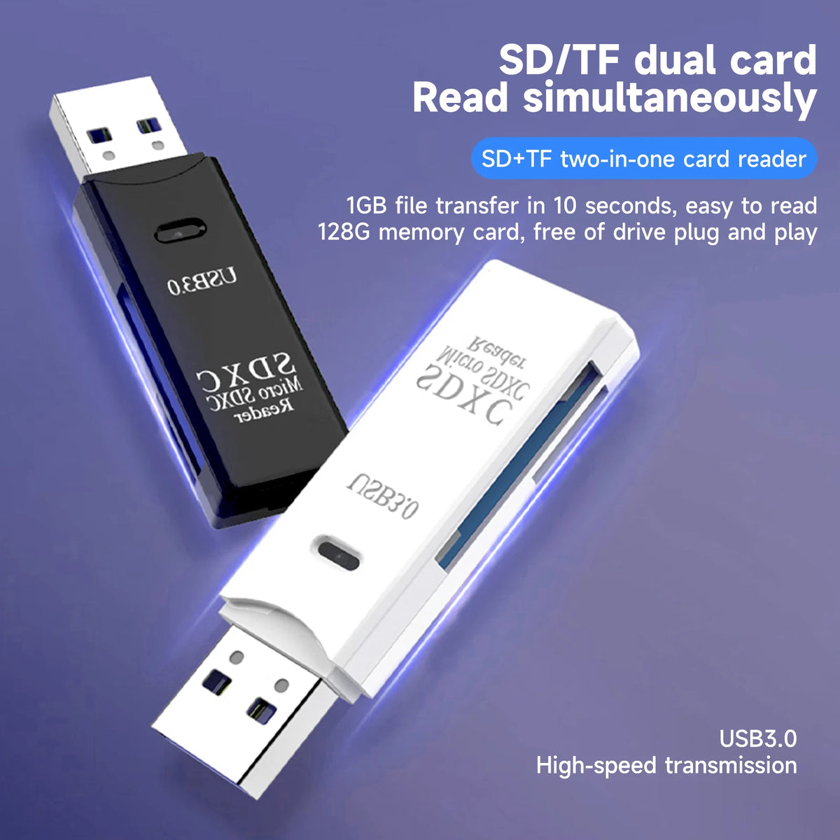 2-in-1 USB 3.0 SD & MicroSD Card Reader — High-Speed USB Adapter