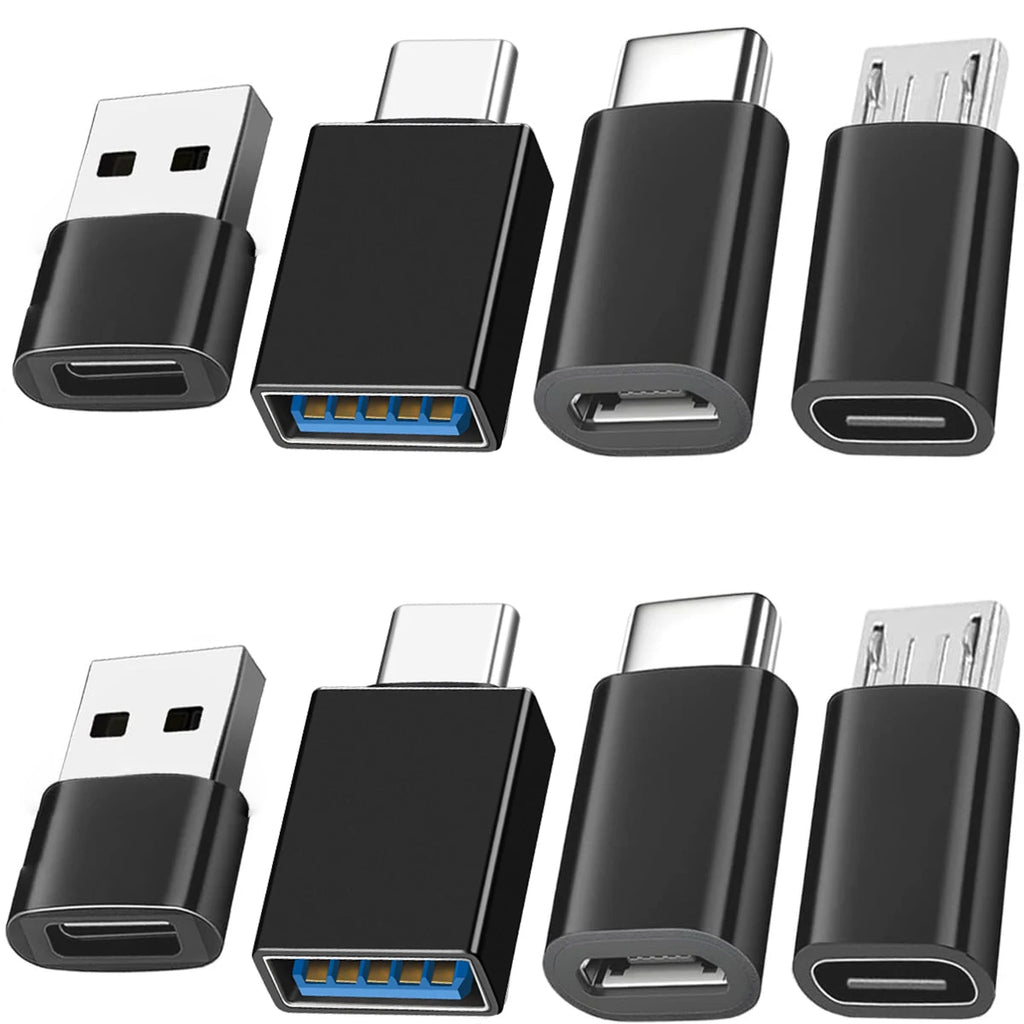 8-in-1 USB to USB-C Adapter Set — Micro USB & USB-C Female to USB Male Converter for Laptop & Car