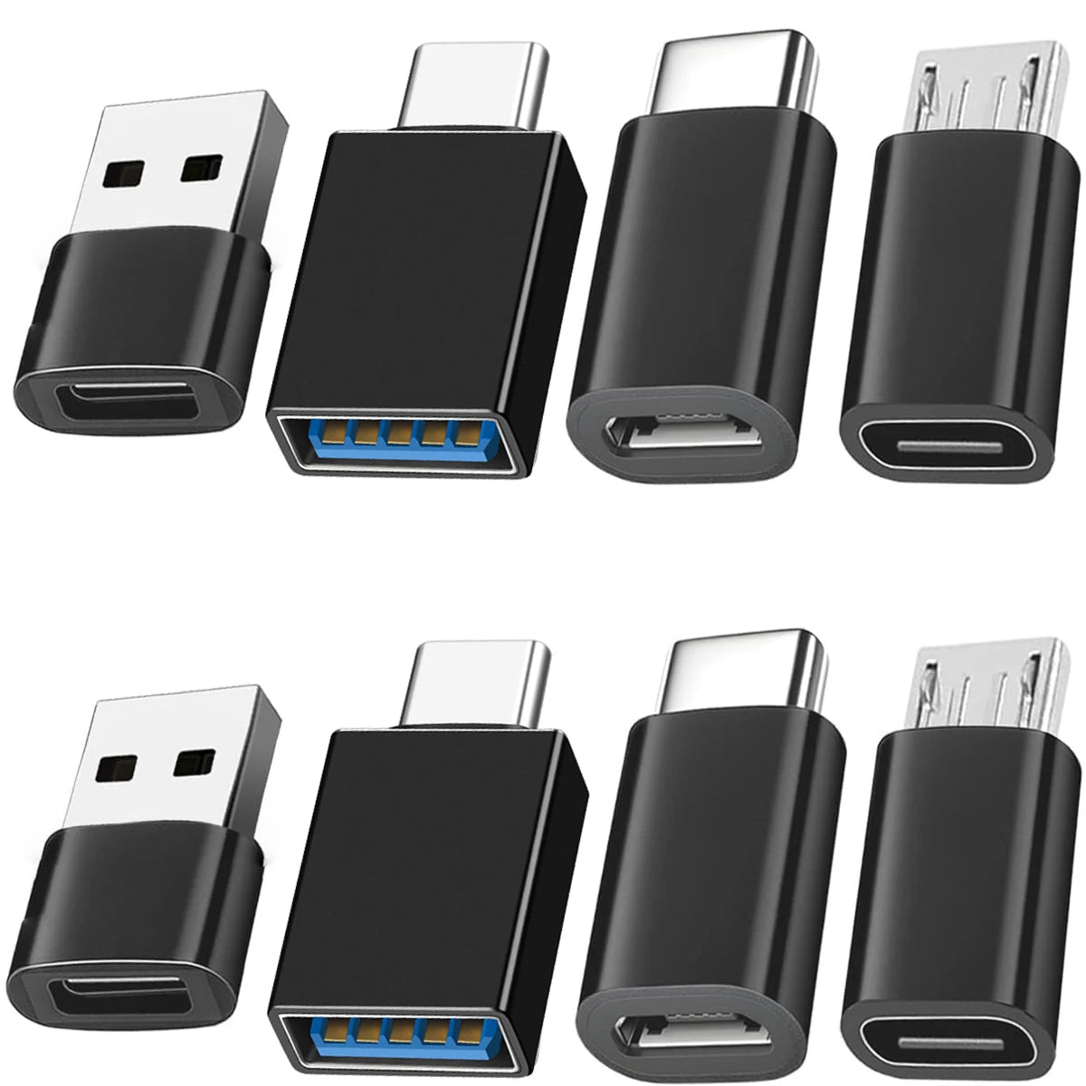 8-in-1 USB to USB-C Adapter Set — Micro USB & USB-C Female to USB Male Converter for Laptop & Car