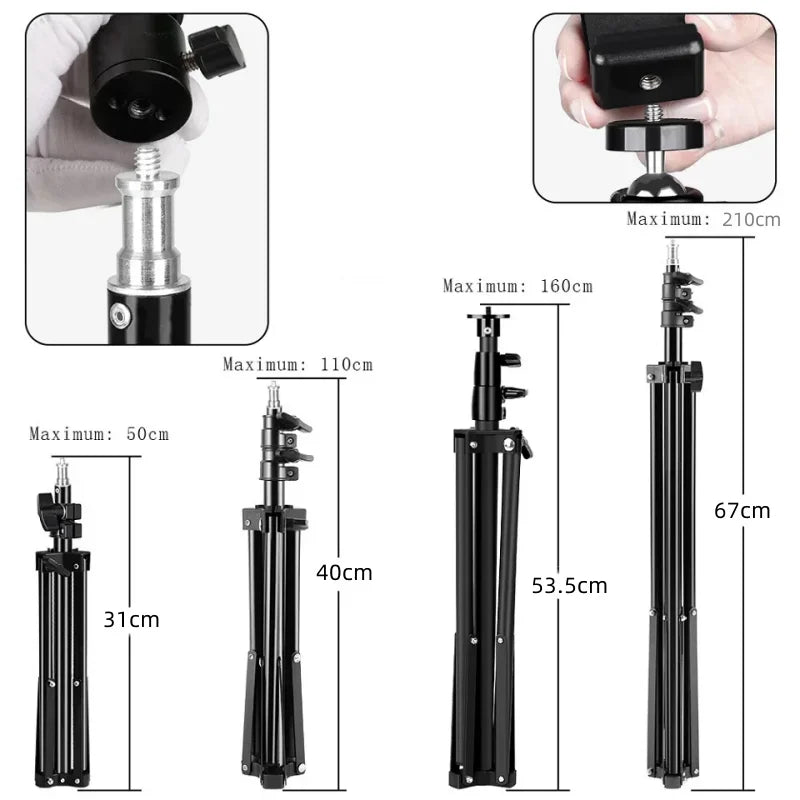 Adjustable Light Stand Tripod with Carry Bag, 50–210 cm Options