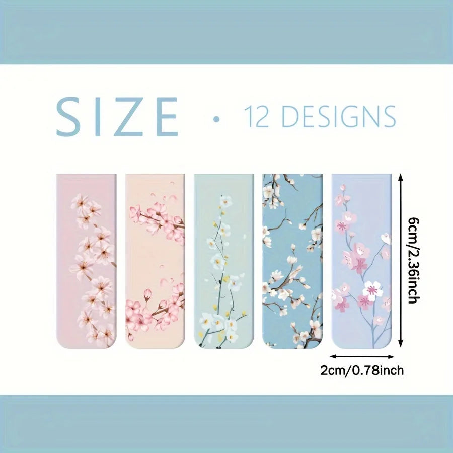 12 Piece Floral Magnetic Bookmarks Set, Cute Page Markers and Book Clips for Readers, Planners and Journals