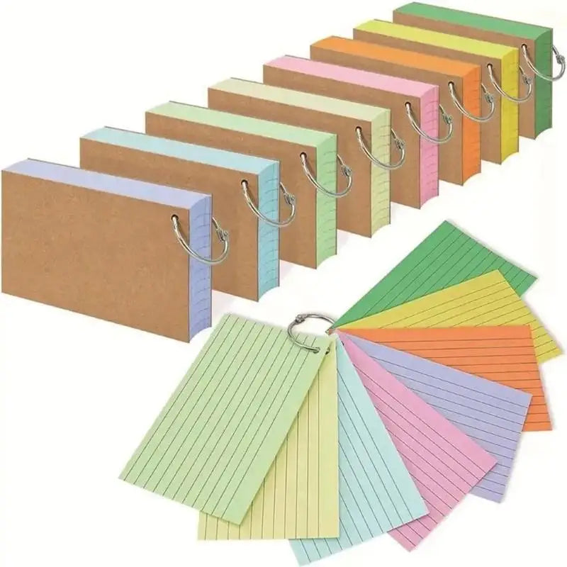 50 Page Loose-Leaf Lined Index Cards, Binder Ring Flash Cards for Studying, Revision and Note Taking at School or Work
