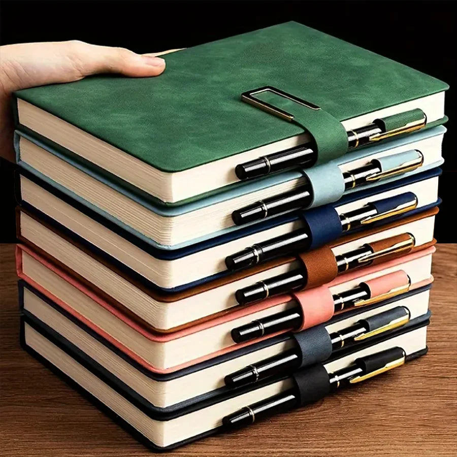 Vintage A5 Leather Notebook with Pen Holder, Soft Cover Business Journal for Meetings, Work Notes and College