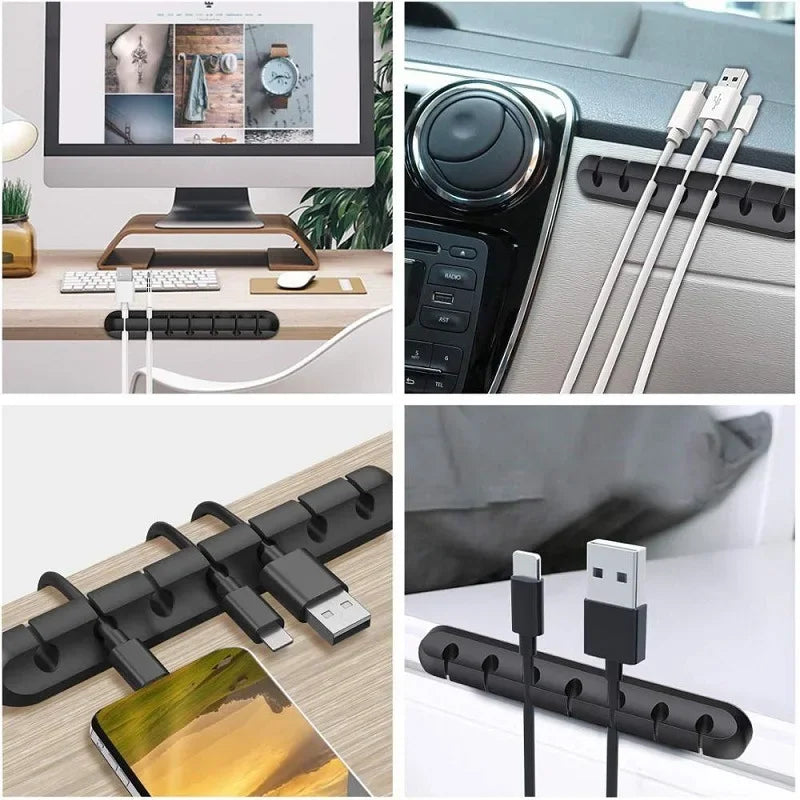 Silicone USB Cable Clip Organizer Self-Adhesive Cord Holder for Desk and Home Office