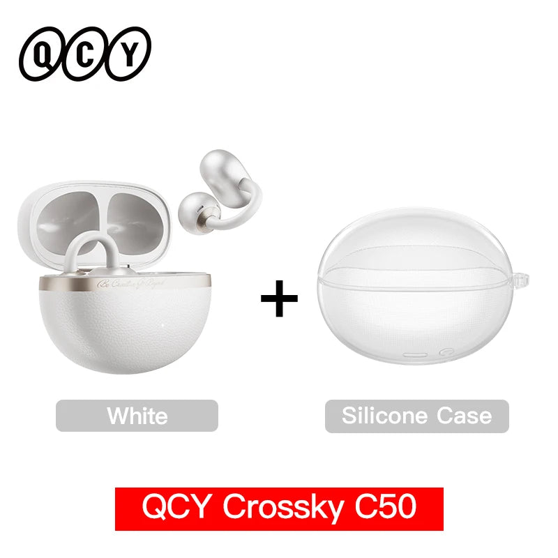 QCY Crossky C50 Open-Ear Bluetooth 6.0 Earbuds — Clip-On Sport Design with AI Clear Call & Bass Boost