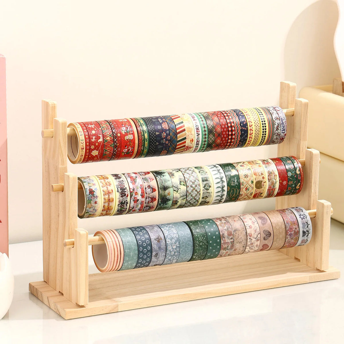 Wooden Washi Tape and Sticker Storage Rack Desktop Organizer