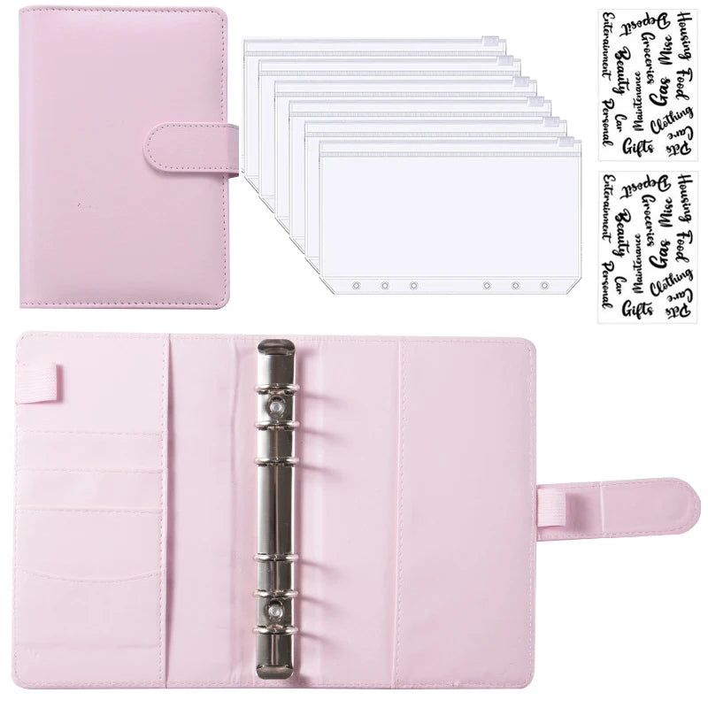 A6 PU Leather Budget Binder Notebook Cash Envelopes System Set Bill Organizer
