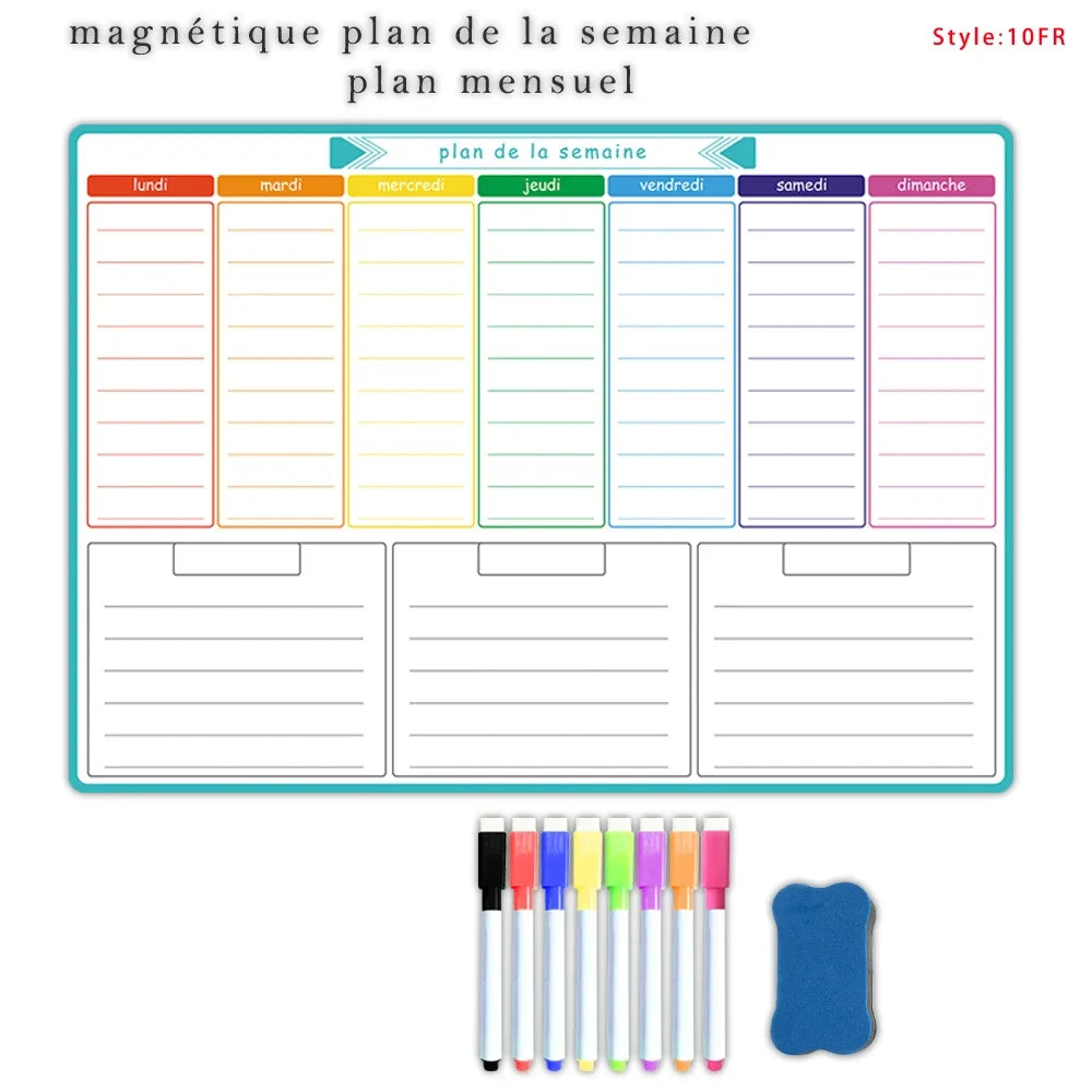 A3 Magnetic Weekly and Monthly Planner, Dry Erase Whiteboard Fridge Calendar with 8 Markers and Eraser