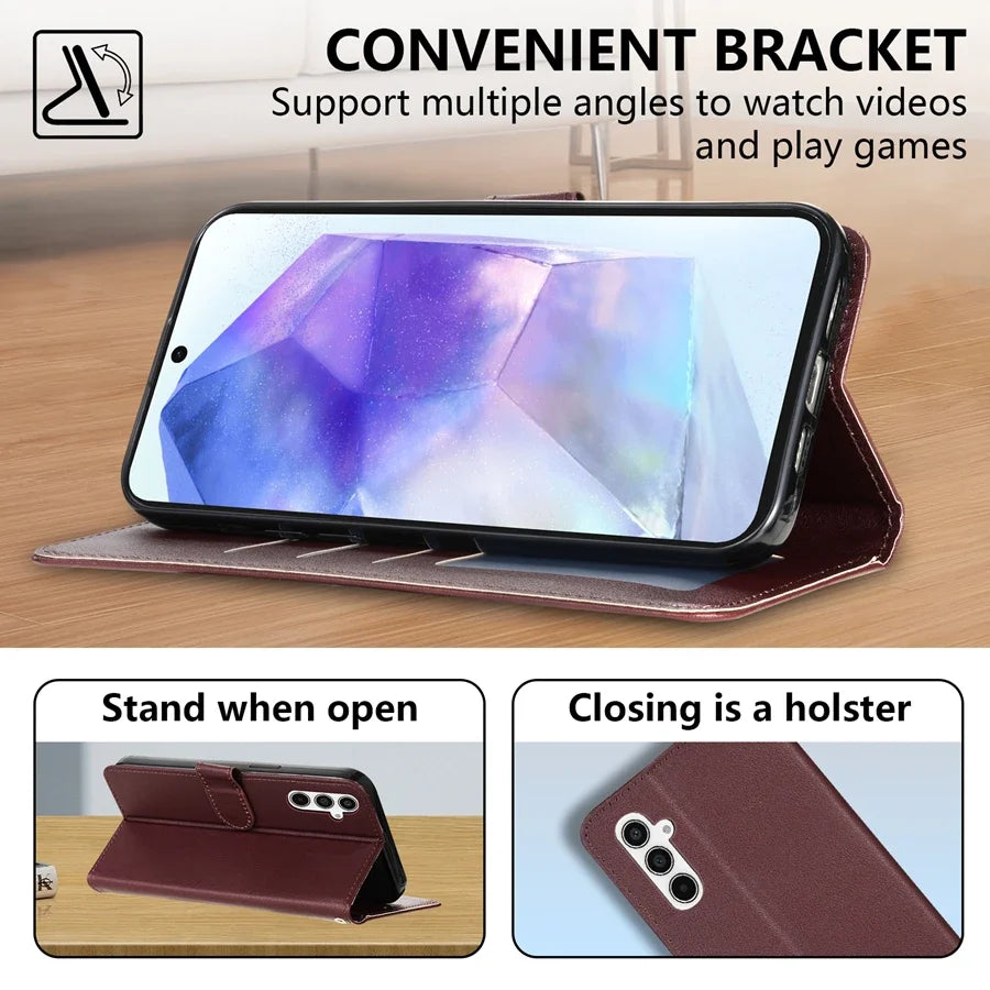 Magnetic Leather Flip Wallet Case for Samsung Galaxy A-Series (A05s-A56)