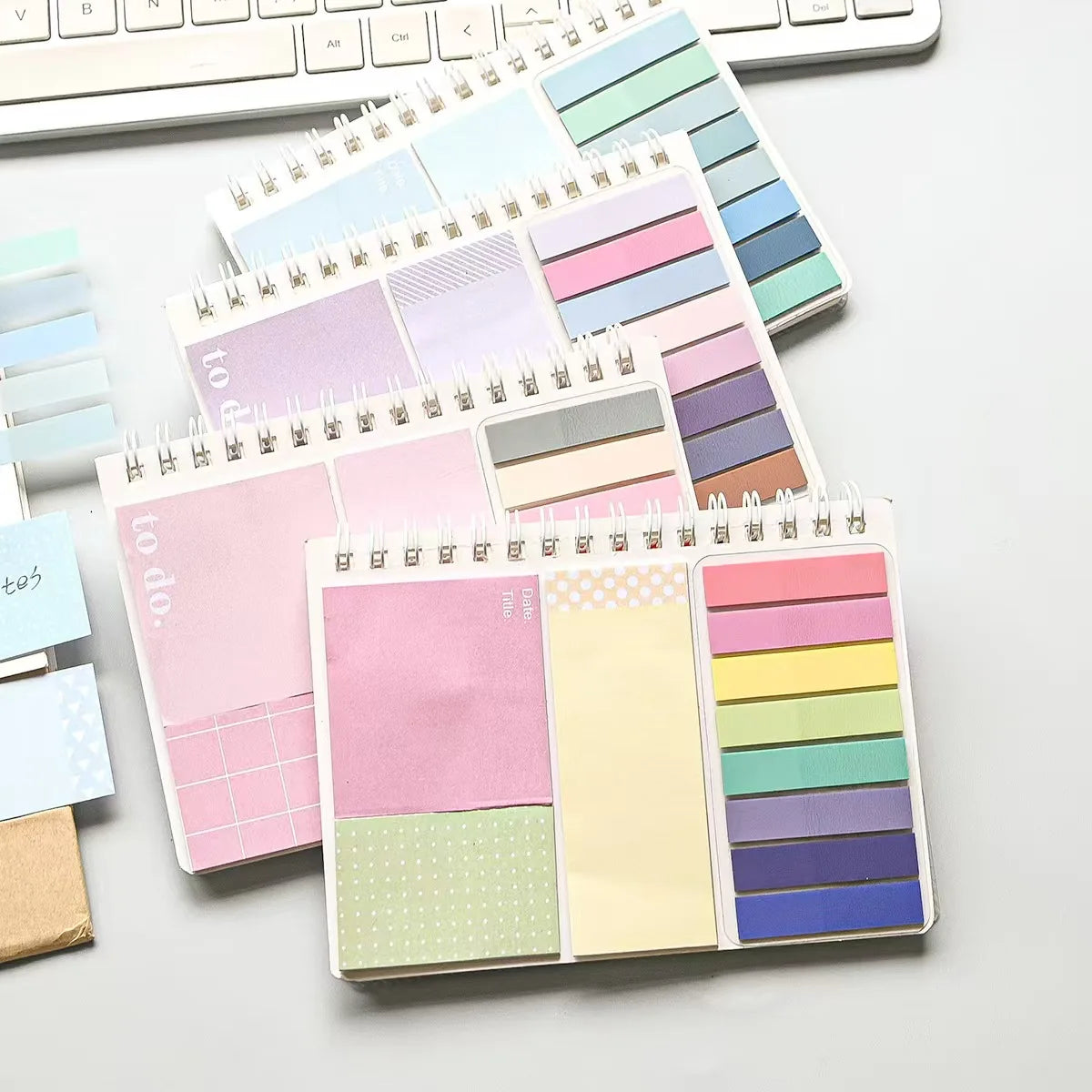 Spiral Notebook Sticky Notes Set with Index Tabs, Pastel Self-Adhesive Memo Pads and To-Do List Notepad for Office and School
