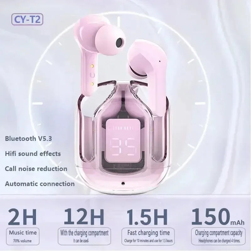 T2 TWS Wireless Bluetooth Earbuds with Transparent Design, ENC & Power Display