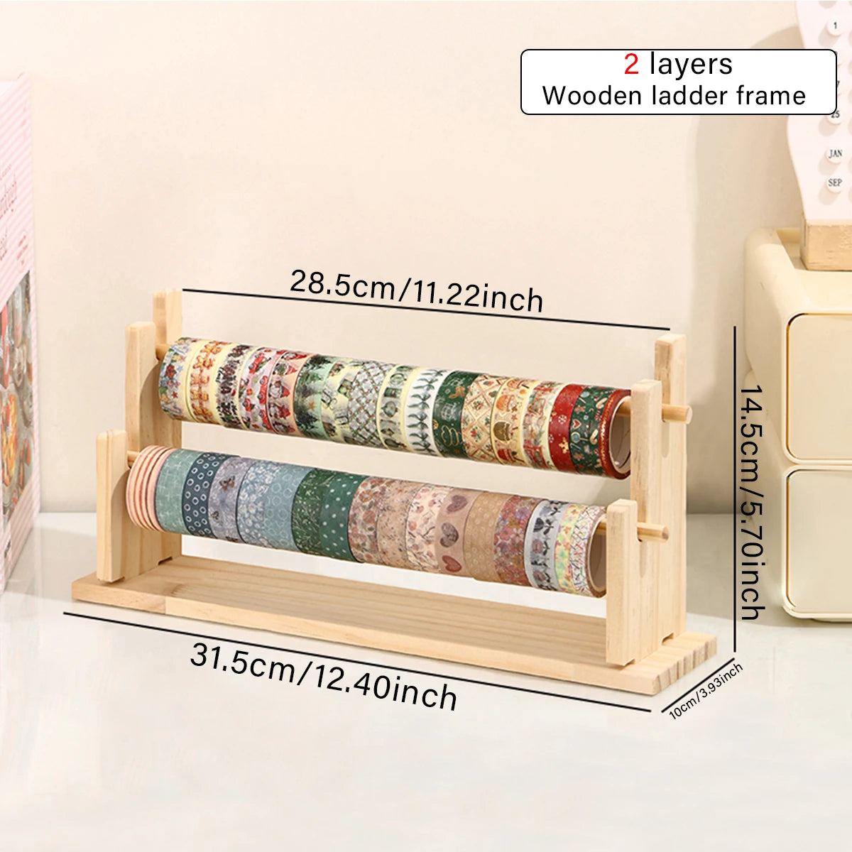 Wooden Washi Tape and Sticker Storage Rack Desktop Organizer