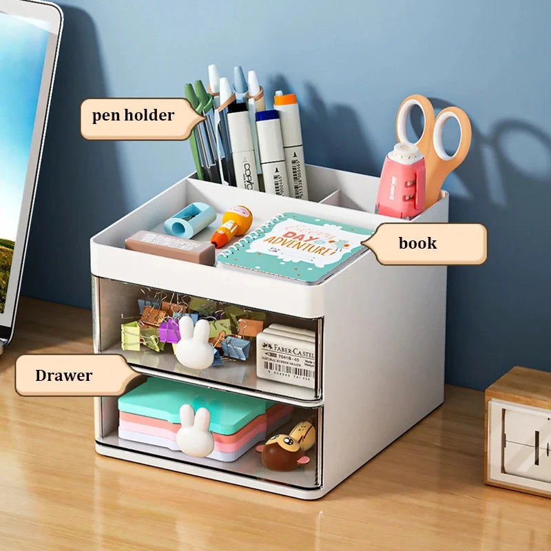 Small Desk Organizer with Drawers for Pens, Pencils, Phone, Business Cards and Stationery