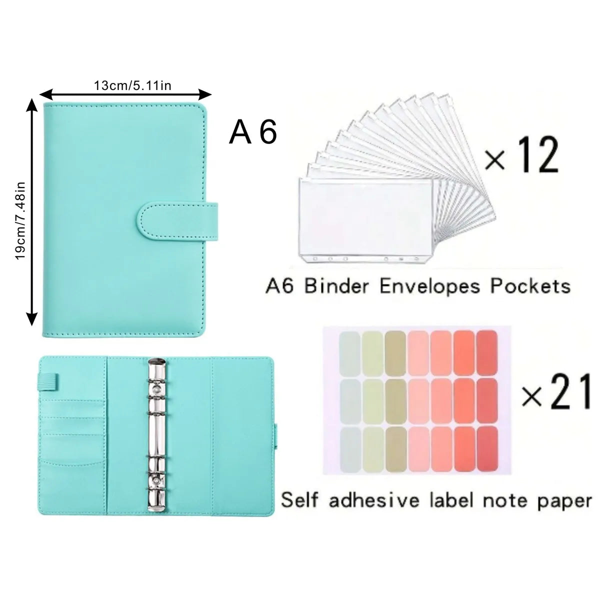 A6 PU Leather Cash Savings Binder — 12 Pockets & 21 Budget Labels