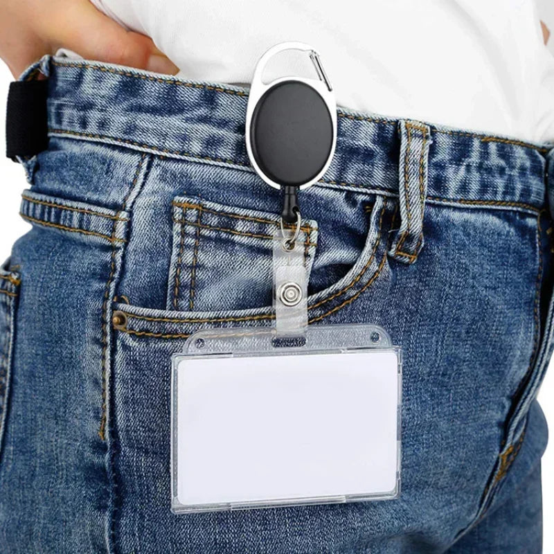 Clear ID Badge Holder with Retractable Badge Reel Clip, Transparent Work Card Sleeve for Employee Pass, Name Tag and Key Card