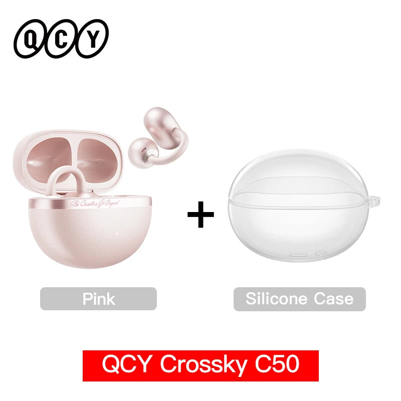 QCY Crossky C50 Open-Ear Bluetooth 6.0 Earbuds — Clip-On Sport Design with AI Clear Call & Bass Boost