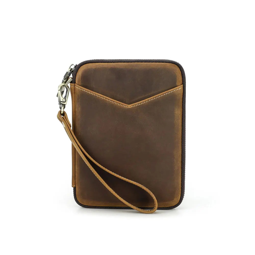 Leather Pen Case Organizer with 5 Pen Slots and A6 Notebook Pocket, Zippered Stationery Storage Case for Office and School