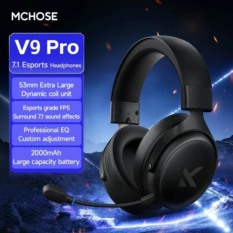 V9 Pro Wireless Gaming Headset 7.1 Surround Sound Headphones Noise Canceling Mic Low Latency Lightweight for PS5 PC SWITCH