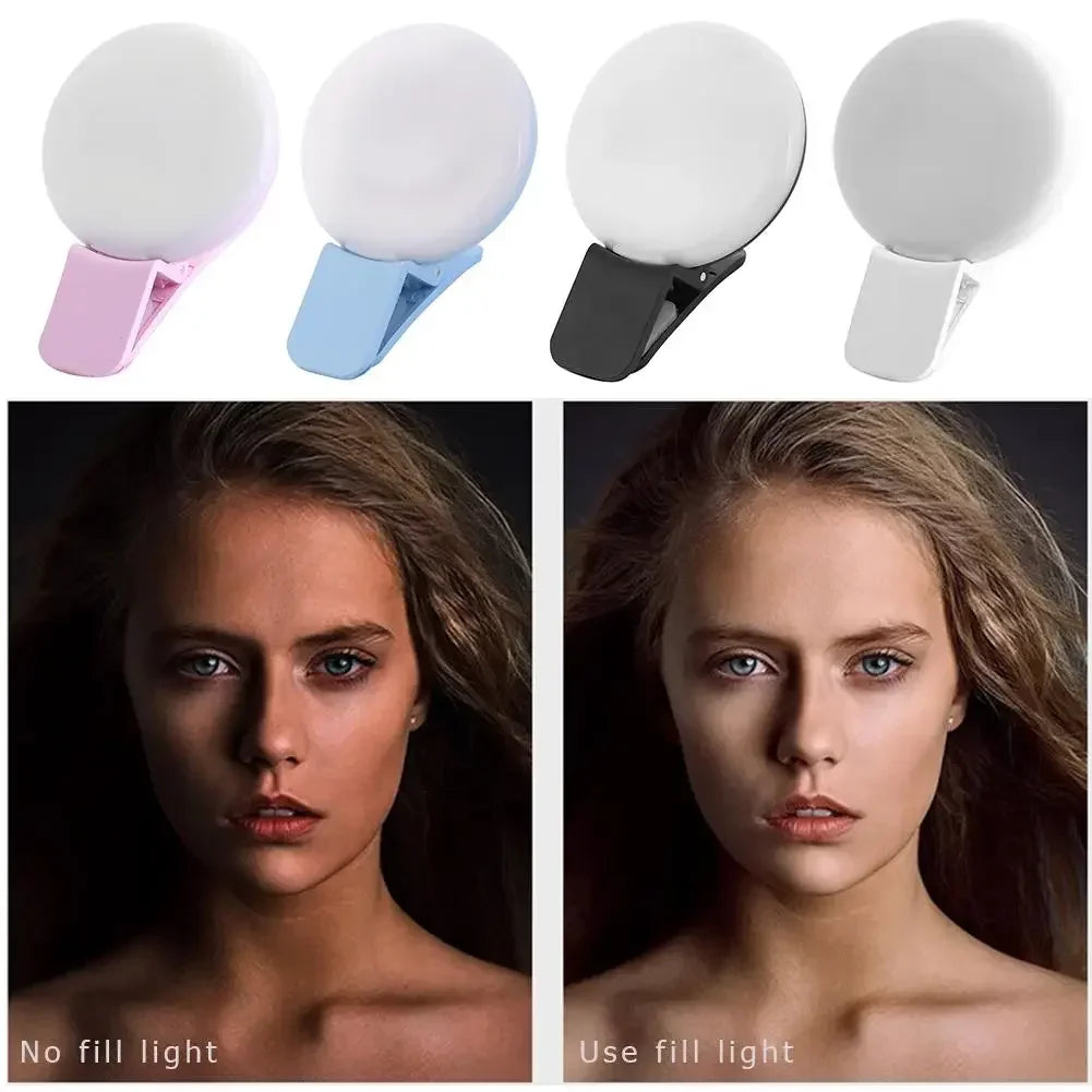 Portable LED Selfie Ring Light Clip for Phone with 3 Brightness Levels