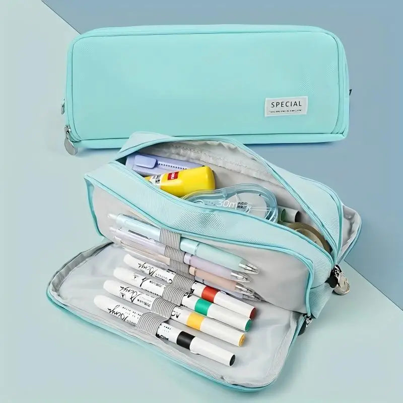 Large Capacity 3-Compartment Pencil Case & Desk Organizer Pouch
