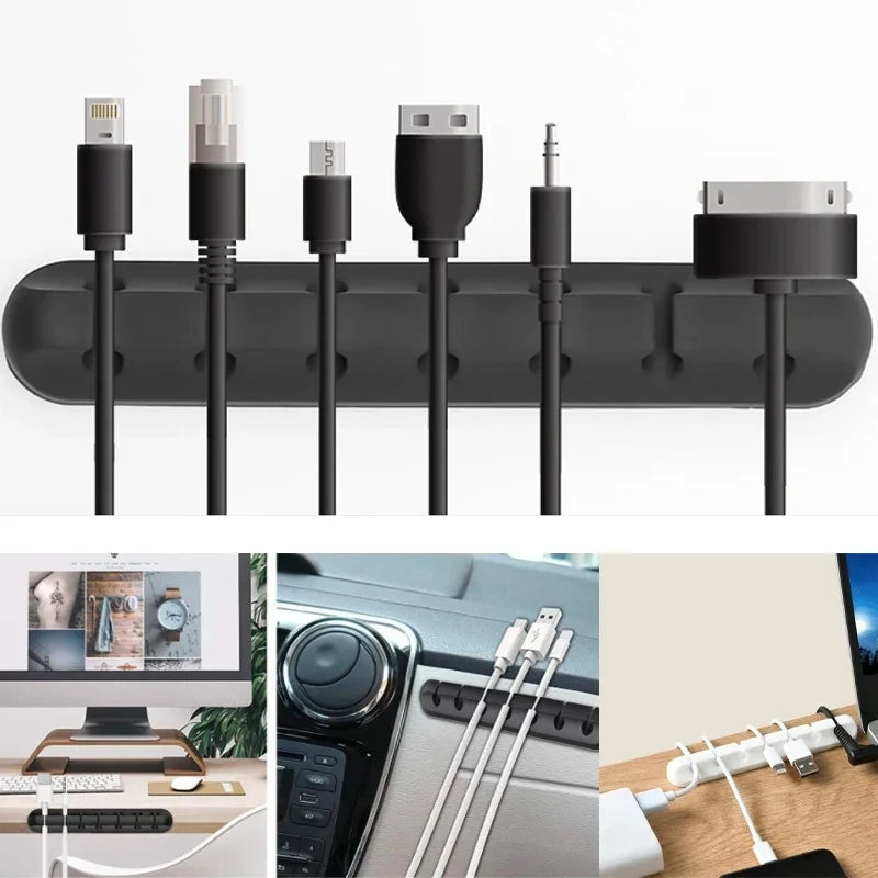 Silicone Cable Organizer Clips, Desktop USB Cord Holder and Wire Management for Charger, Mouse and Headphone Cables, 3, 5 or 7 Slots