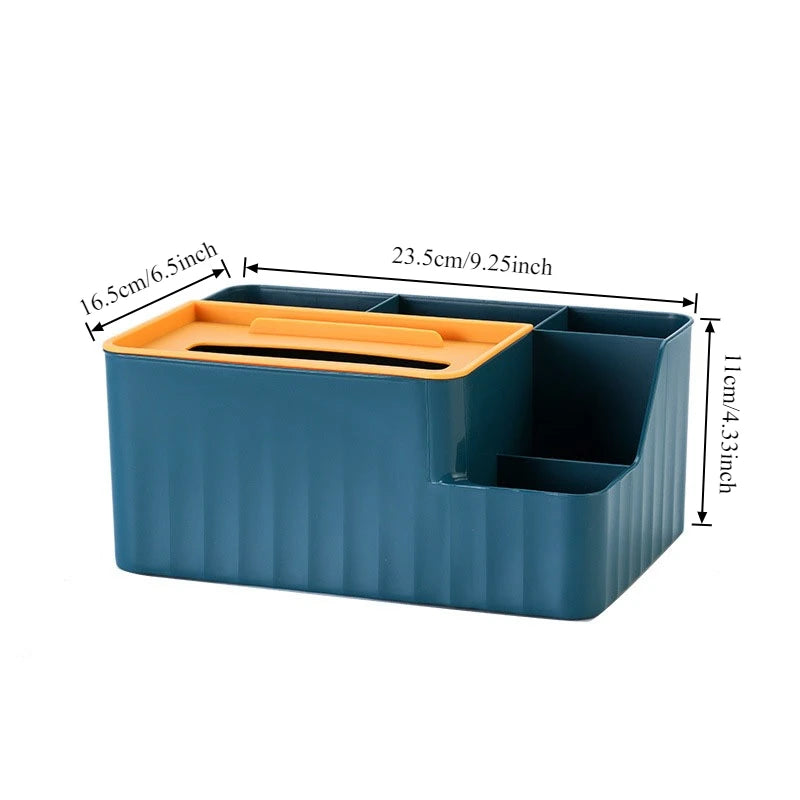 6 Section Desk Organizer with Tissue Box, Phone and Remote Holder for Home Office and Living Room