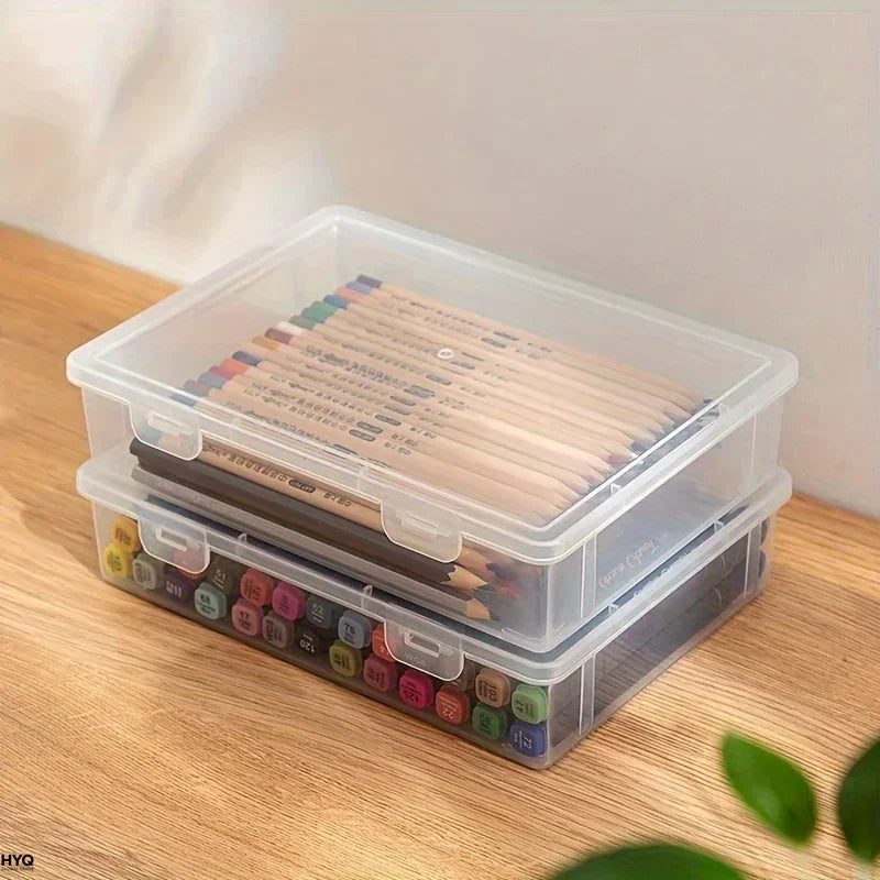 Large Capacity Clear Pencil Case, Transparent Plastic Storage Box for Markers, Colored Pencils, Sketch and Art Supplies