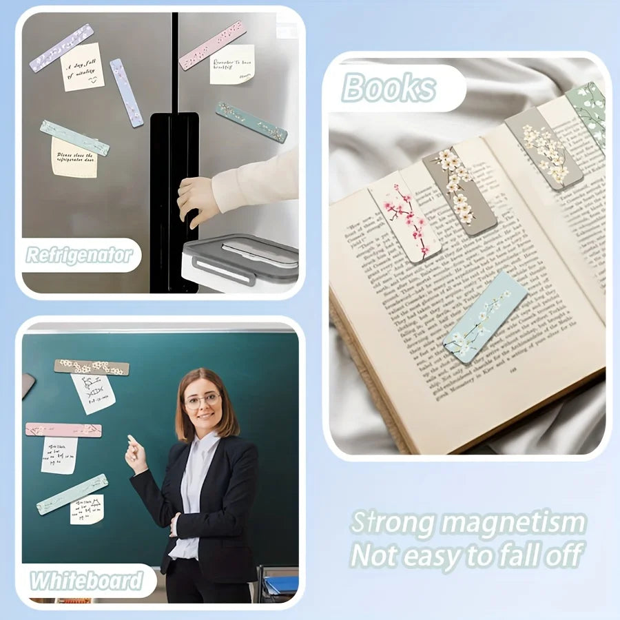 12 Piece Floral Magnetic Bookmarks Set, Cute Page Markers and Book Clips for Readers, Planners and Journals