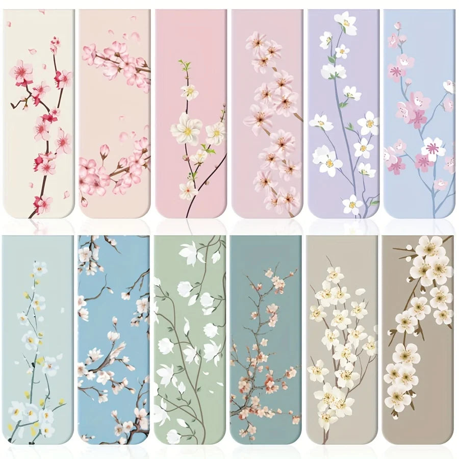 12 Piece Floral Magnetic Bookmarks Set, Cute Page Markers and Book Clips for Readers, Planners and Journals
