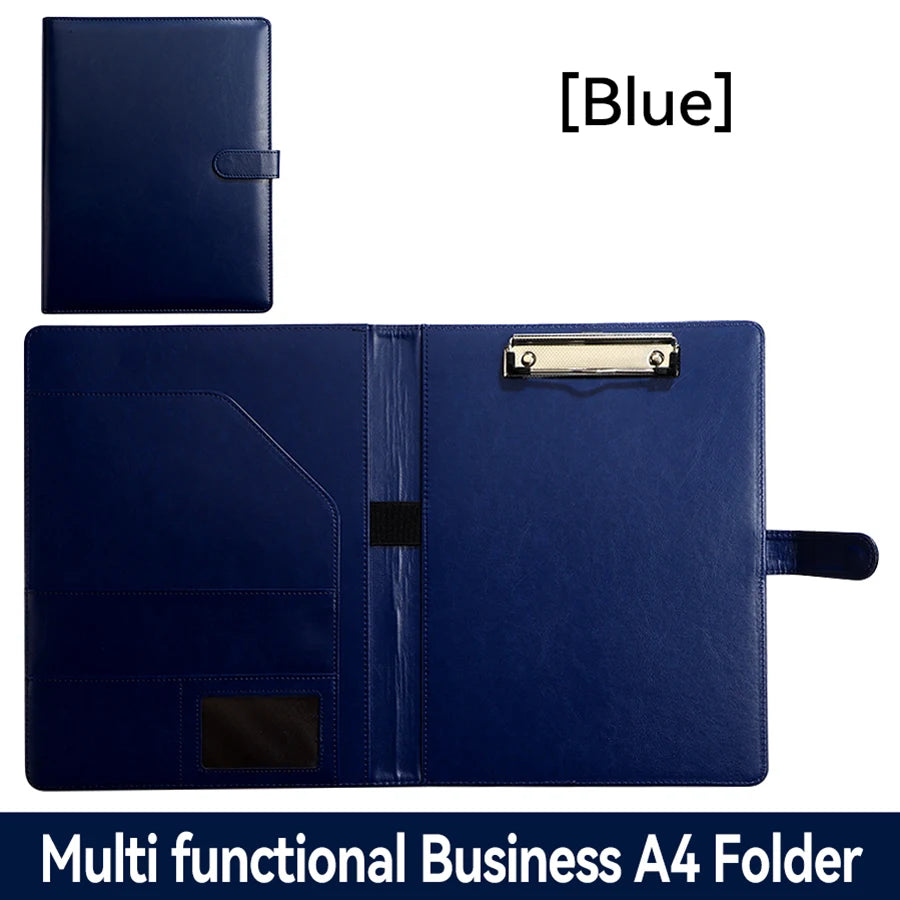 PU Leather A4 Padfolio Clipboard with Pen Holder and Card Slots for Business Meetings