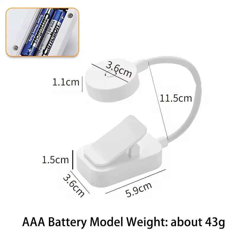 Mini Clip-On LED Reading Light — 3 Modes, Adjustable for Books & Study