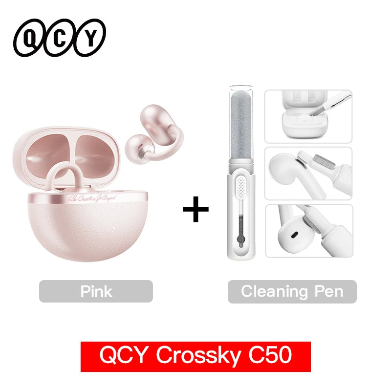 QCY Crossky C50 Open-Ear Bluetooth 6.0 Earbuds — Clip-On Sport Design with AI Clear Call & Bass Boost