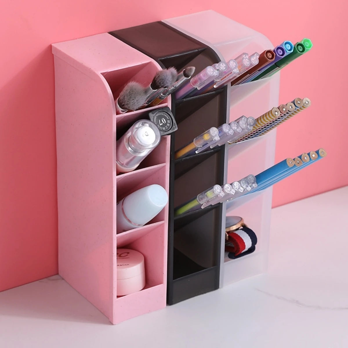 Multi-Layer Angled Pen Holder Stationery Organizer for Desk and Office Supplies