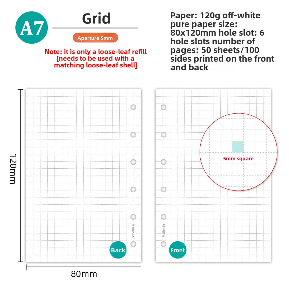 A7 Loose Leaf Notebook Refill Paper, 50 Sheet Binder Inserts in Weekly, Monthly, To Do, Grid, Lined and Blank Styles