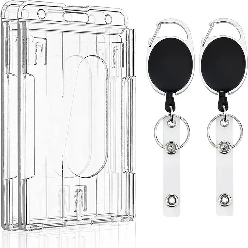 Clear ID Badge Holder with Retractable Badge Reel Clip, Transparent Work Card Sleeve for Employee Pass, Name Tag and Key Card