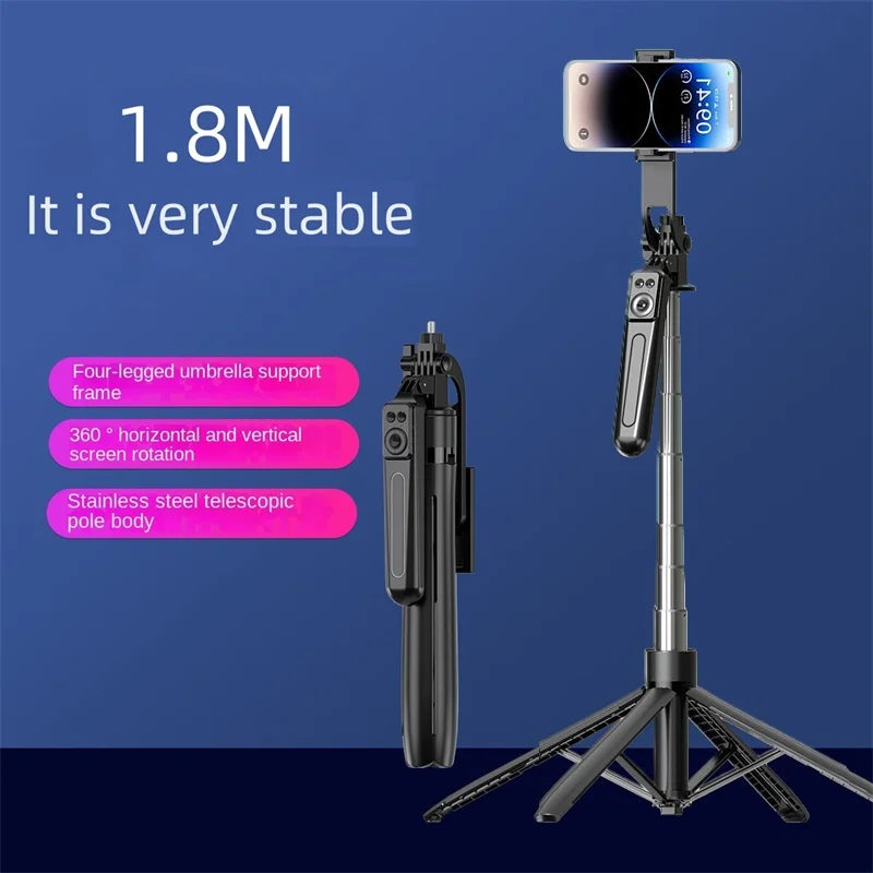 Wireless Bluetooth Selfie Stick Tripod with Remote Shutter, Extendable Phone Tripod Stand for Vlogging and Live Streaming