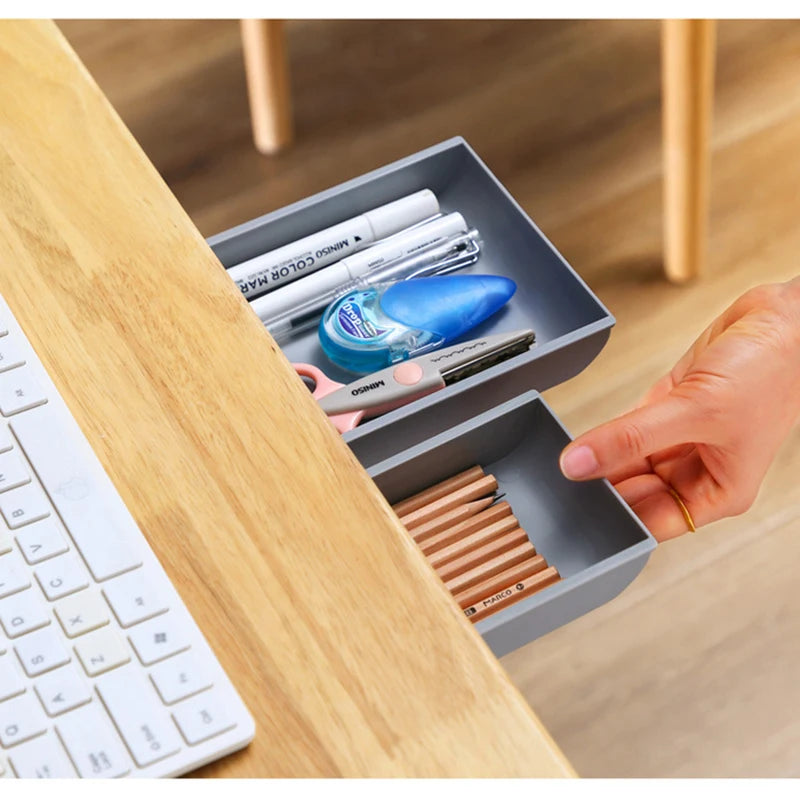 Self Stick Pencil Tray Under Desk Drawer Storage Box Hidden Stationery Organizer Stand For Pens Office Home Storage Organizer