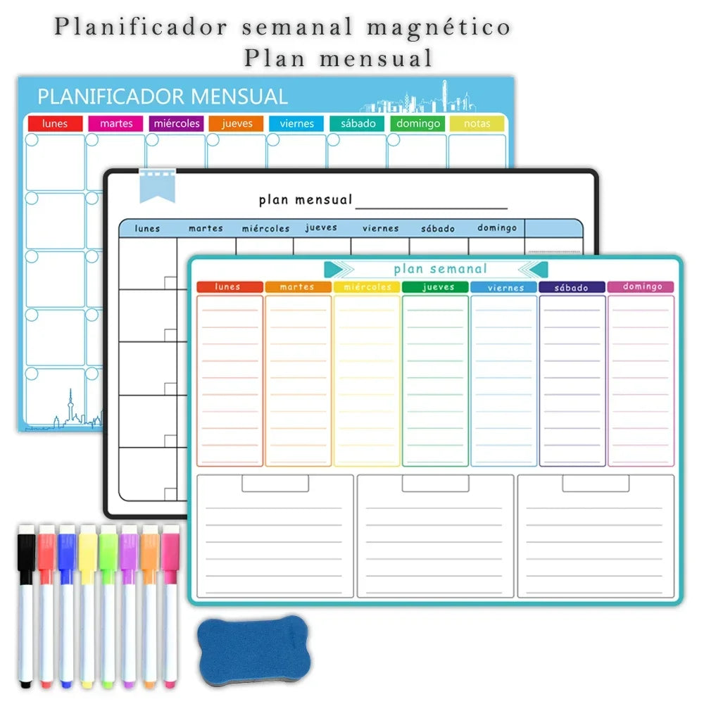 A3 Magnetic Weekly and Monthly Planner, Dry Erase Whiteboard Fridge Calendar with 8 Markers and Eraser
