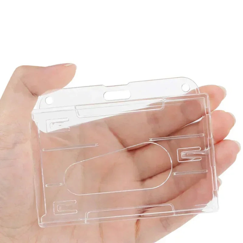 Clear ID Badge Holder with Retractable Badge Reel Clip, Transparent Work Card Sleeve for Employee Pass, Name Tag and Key Card