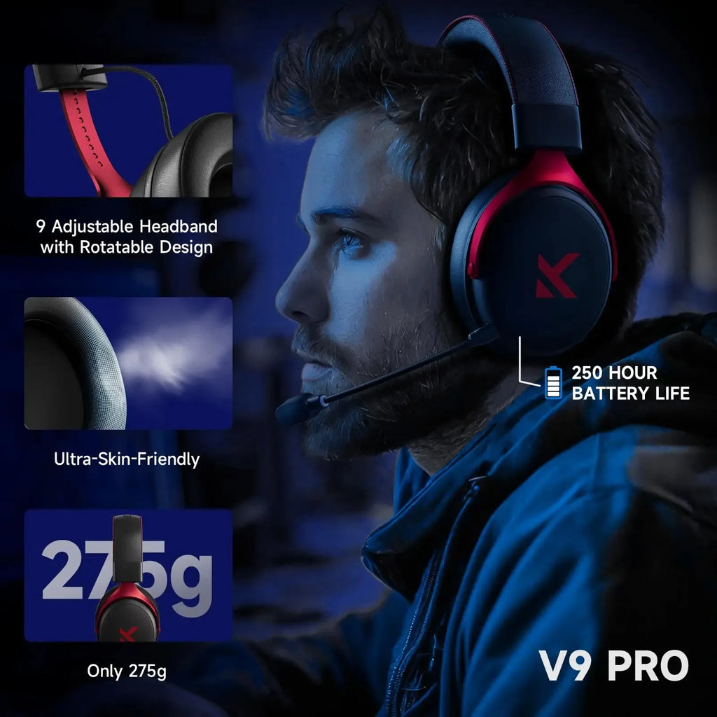 V9 Pro Wireless Gaming Headset 7.1 Surround Sound Headphones Noise Canceling Mic Low Latency Lightweight for PS5 PC SWITCH