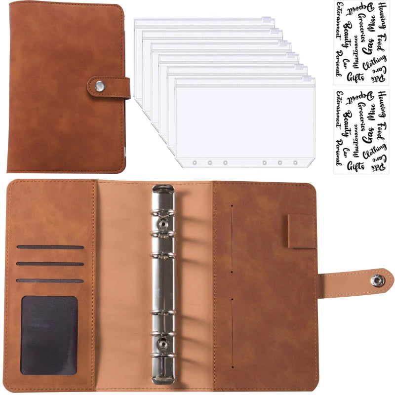 A6 PU Leather Budget Binder Notebook Cash Envelopes System Set Bill Organizer