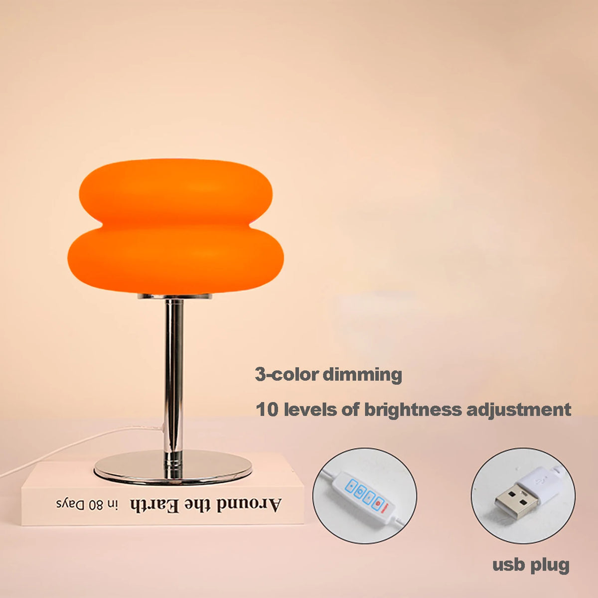 Nordic Mushroom Table Lamp — 3-Color, 9-Level Dimmable Ambient Light, USB Plug